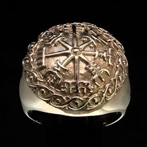 Shiny Silver ring Vegvisir Viking Shield Runes Nordic Iceland Way finder Compass - £91.71 GBP