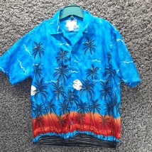 Blue Gear Hawaiian Button Down Shirt Men Medium Blue Palm Trees V Lightw... - £13.28 GBP