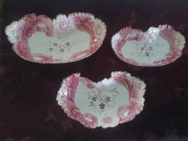 Set Of 3 Hand Painted Candy Dishes With Floral Design From Italy Initialed PK - £50.52 GBP