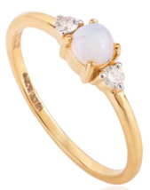 Minimal 18k Yellow Gold Opal Diamond Everyday Stackable Ring Gift - £343.29 GBP