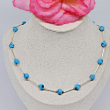 925 Sterling Silver - Round Blue Howlite Beaded Chain Choker Necklace 18&quot; - £19.56 GBP