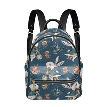 Bunny In Green Wonderland PU Leather Leisure Backpack School Daypack - £29.09 GBP