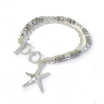 Starfish Beaded Double Chain Bracelet Silver - £11.52 GBP