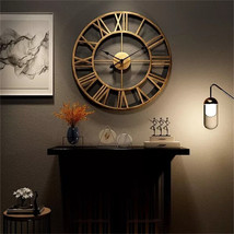 Vintage 3D Retro Large Silent Wall Clock With Roman Numerals Round Metal Frame - £31.17 GBP