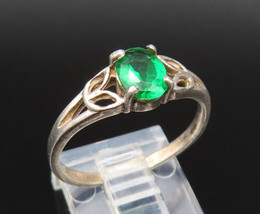 925 Sterling Silver - Vintage Leaf Cutout Oval Emerald Ring Sz 8 - RG25604 - £25.12 GBP