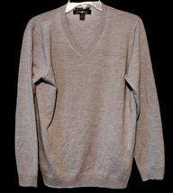 Pronto Uomo Mens Pullover V-Neck Sweater 100% Extra Fine Merino Wool Gray Medium - £9.24 GBP