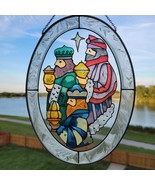 Vintage Christmas Holiday Three Kings Frosted Edge Oval Glass Hanging Su... - $10.85 CAD