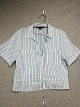 TOMMY HILFIGER Womens Seersucker Button Up Blouse L Lagenlook Stripes Mi... - $31.88