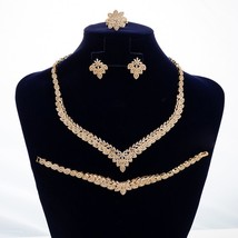 Jewelry Set Luxury Bridal Wedding Necklace Bracelet Ring Earrings Boutique Four- - £104.47 GBP
