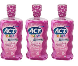 ACT Kids Mouthwash Fluoride Rinse Bubble Gum Blowout 16.9oz ( 3 pack ) **** - £18.85 GBP