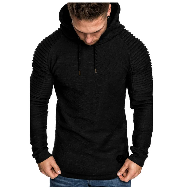Men&#39;s slim slim Solid color Hooded Long sleeve T-shirt Striped pleated c... - $39.00