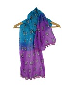Vintage Y2K Kawaii Panda Scarf Purple Blue Ombre 2000s Pom Pom Fringe 64... - $31.11 CAD