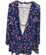NWT LuLaRoe Medium Blue Pink &amp; White Ribbon Hearts Caroline Cardigan Swe... - $458.70 MXN
