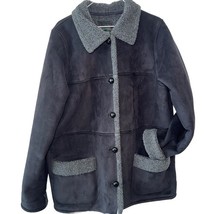 Ralph Lauren Womens 1x XL Faux Black Suede Shearling Coat Jacket Grey Sh... - €42,67 EUR
