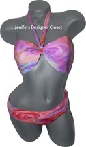 NWT GOTTEX swimsuit bikini 12 bandeau strapless fold over bottom foam cups swirl - £61.03 GBP