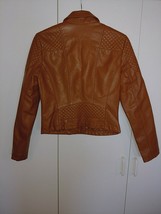 Express Ladies Brown Faux LEATHER/LINED Zip Moto JACKET-S-WORN ONCE-NICE/LIGHT - £23.17 GBP