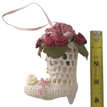 Crochet Victorian Boot Ornament Stiffened Shoe Christmas Starched Floral Flower - $14.84