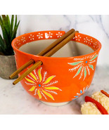 Japanese Design Ceramic Ramen Noodles Bowl Chopsticks Set Orange Flower ... - $381.96 MXN