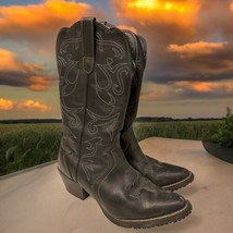 Shoes for Crews Size 9 Black Leather Snip Toe Western Cowboy Cowgirl Boots - £45.89 GBP