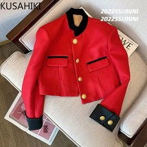 KUSAHIKI Vintage Hit Color Stand Neck Women Jacket Autumn 2022 New Fashion Korea - £87.22 GBP