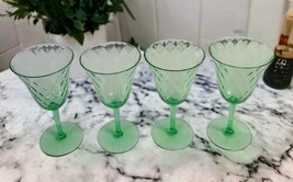 Diamond Optic Green Depression Glass 6.75&quot; Water Goblets Wine Glasses - ... - $48.51