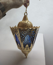 Vintage North African Islamic Ceiling Hanging Light, Bright Brass, H 30 cm - $105.80