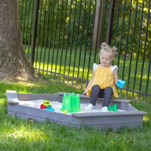 Toddler Sand Box Playset Kids Hexagonal Cedar Wooden Outdoor Backyard Play Gray - £70.82 GBP