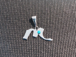 .925 Sterling Silver Initial &quot;M&quot; with Kingman Turquoise - £35.86 GBP