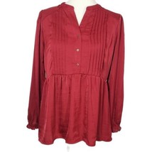 Knox Rose Womens Rouge Red Button Up V Neck Long Sleeve Blouse Top WITH SIZES - £12.92 GBP