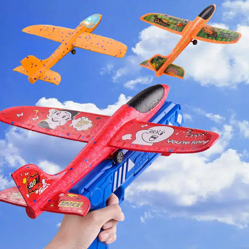 Foam Plane 10M Launcher Catapult Glider Airplane Gun Toy Children Outdoor Game - £10.23 GBP+