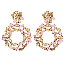 Ztech New Pink Earrings For Women Jewelry Big Round Oval Crystal Pendant Party A - $13.14