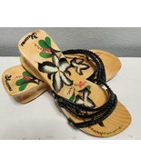 Blossoms Wood Bottom Sandals Rubber Soles Floral Print Remarkably Comfy ... - £14.07 GBP