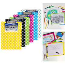 4 Standard Clipboards Bright Colors Polka Dot Low Profile Clip Hard Boar... - £22.74 GBP