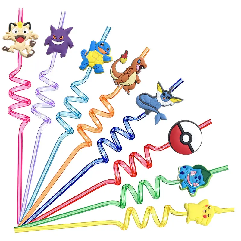 8pcs PVC straws Perfect Gift! Pokemon balloons birthday party - $15.35