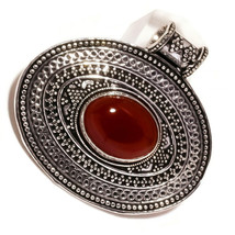 Egyptian Carnelian Oval Gemstone 925 Silver Overlay Handmade Traditional Pendant - £15.47 GBP