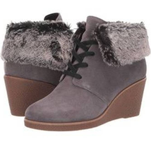 Cole Haan Coralie Wedge Boots Gray Size 6 Ankle Bootie Faux Fur Suede Wa... - $89.21