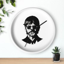 Drumming into Time Ringo Starr Illustration Wall Clock - Beatles Black and White - $44.29