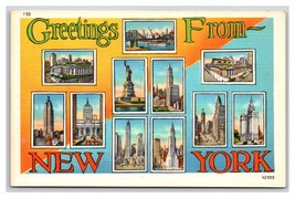 Multiview Buildings Large Letter Greeting New York City UNP Linen Postca... - £4.42 GBP