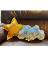 Target Bullseye&#39;s Novelty Plush Glitter Gold Star &amp; Blue Cloud Throw Pil... - £18.30 GBP