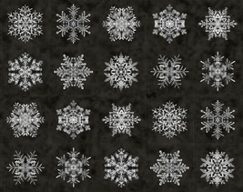 34&quot; X 44&quot; Panel Bentley&#39;s Snowflakes Snow Winter Charcoal Fabric Panel D... - $15.06