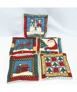 Christmas Quilted 8&quot; Square Pot Holder Set of 5 Hot Pads Cooking Xmas - $24.18 CAD