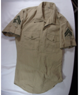 USMC MARINE CORP TAN KHAKI UNIFORM SHIRT W/ STRIPES 36X 28.5 - $19.80