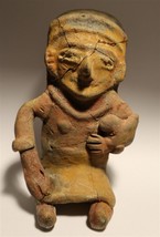 Pre Columbian Artifact Seated Woman With Bowl &amp; Headdress Repaired - £114.58 GBP