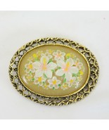 Lady Oval Brooch Flowers and Gold Rim  2 x 1-1/2&quot; - $166.98 MXN