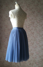 Dusty Blue Midi Tulle Skirt Outfit Women Custom Plus Size Tulle Ball Skirt image 4