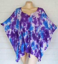 New Sacred Threads One Size Purple Blue Tie-Dye Pullover Rayon Kaftan Poncho Top - £17.37 GBP