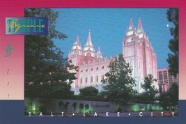 Postcard Temple Square Salt Lake City Utah Lights Unused LDC Mormon - £4.66 GBP