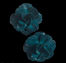 Vintage Metal Blue Enamel Rose Stud Earrings - $30.00