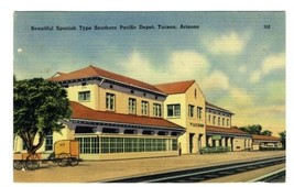 Southern Pacific Railroad Depot Linen Postcard Tucson Arizona 1947 - £9.49 GBP