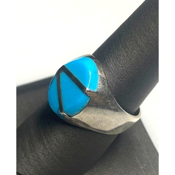 UNISEX TAXCO HANDWROUGHT 925 STERLING SILVER AND TURQUOISE RING SIZE 8 SKY Item image 3
